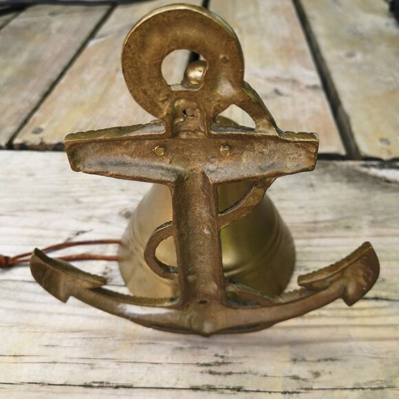 Vintage Brass Ship Boat Bell Anchor Nautical Wall Mount Door Bell Large 7'' - Picture 7 of 8